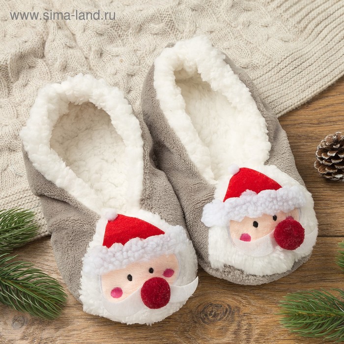 Носки-тапочки женские «Дед Мороз», размер 35-37 (длина стопы 23 см) - Фото 1