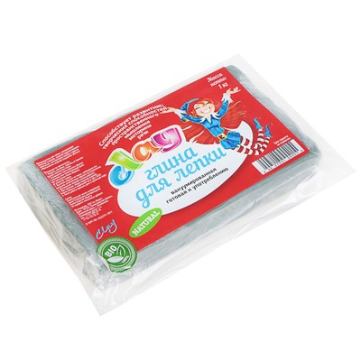 Глина натуральная для лепки Голубая 1000 г, готовая, в вакуумированной упаковке (запекаемая)