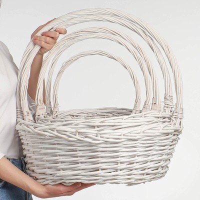 Корзина плетёная для хранения, ива, овальная, белая, набор 5 шт.