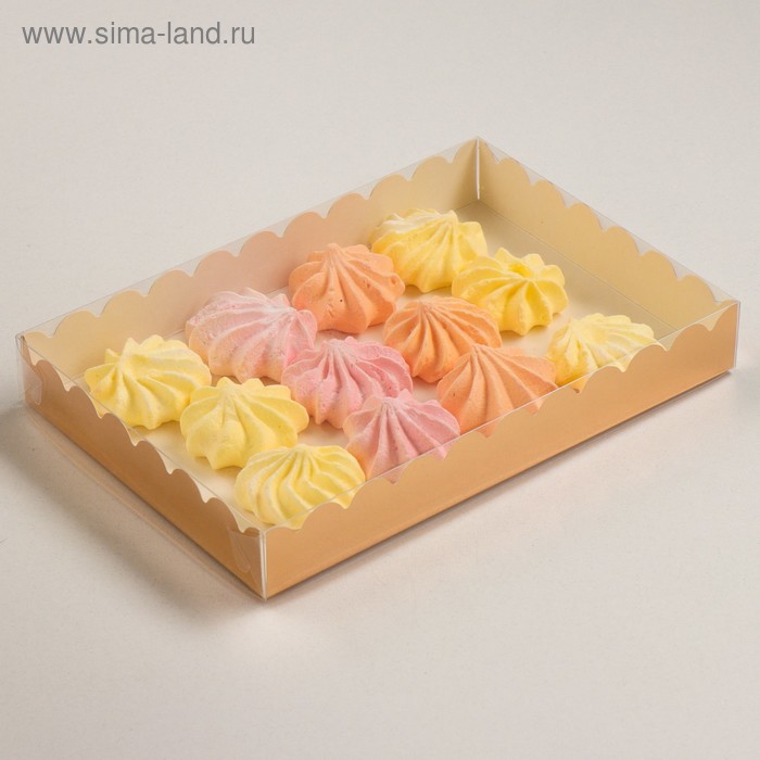 Коробочка для печенья с PVC крышкой, золотая, 22 х 15 х 3 см - Фото 1