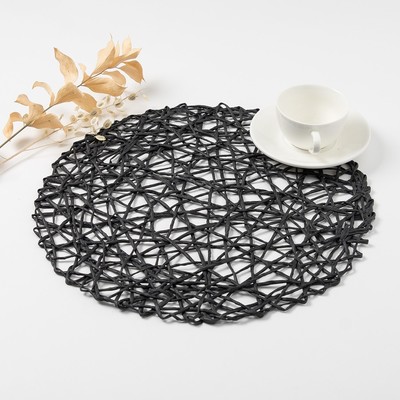 Салфетка сервировочная «Доляна. Трава», чёрная, d=38 см