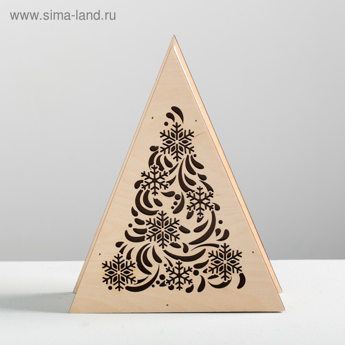 Коробка-ёлка деревянная «Новогодние узоры», 25 × 20 × 6 см - Фото 1