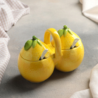 Банка керамическая для сыпучих продуктов «Лимон», 200 мл, 2 секции, 2 ложки, цвет жёлтый - Фото 2