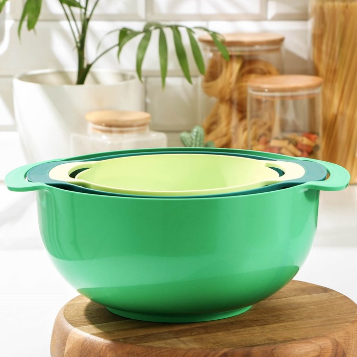 Набор для кухни Good & Good Compact, 3 предмета: миска 4.5 л, дуршлаг 22 см, миска мерная 1.2 л, пластик - Фото 1