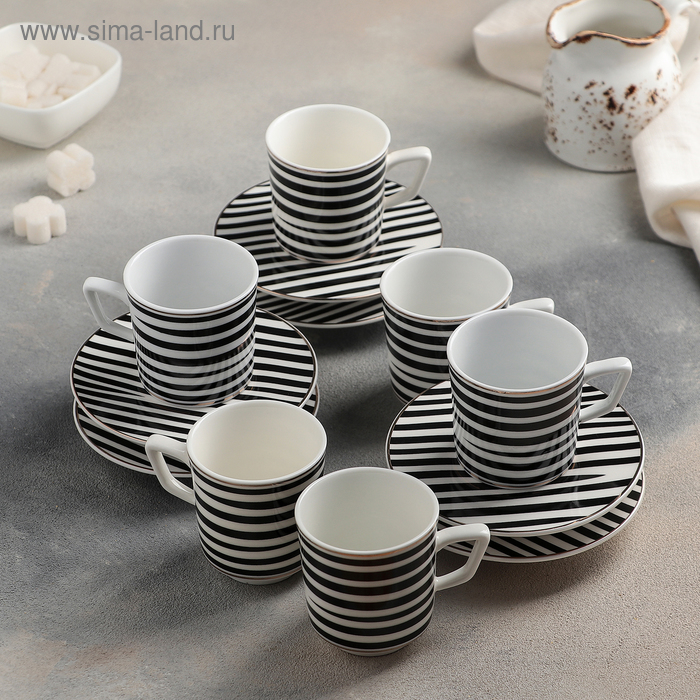 Сервиз керамический кофейный "Элегантно", 12 предметов: 6 чашек 80 мл, 6 блюдец 11,5 см - Фото 1