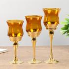 Подсвечник стекло набор 3 шт "Бокалы" высота 18, 20, 22,5 см золото 22,5х7,8х7,8 см - фото 25486180