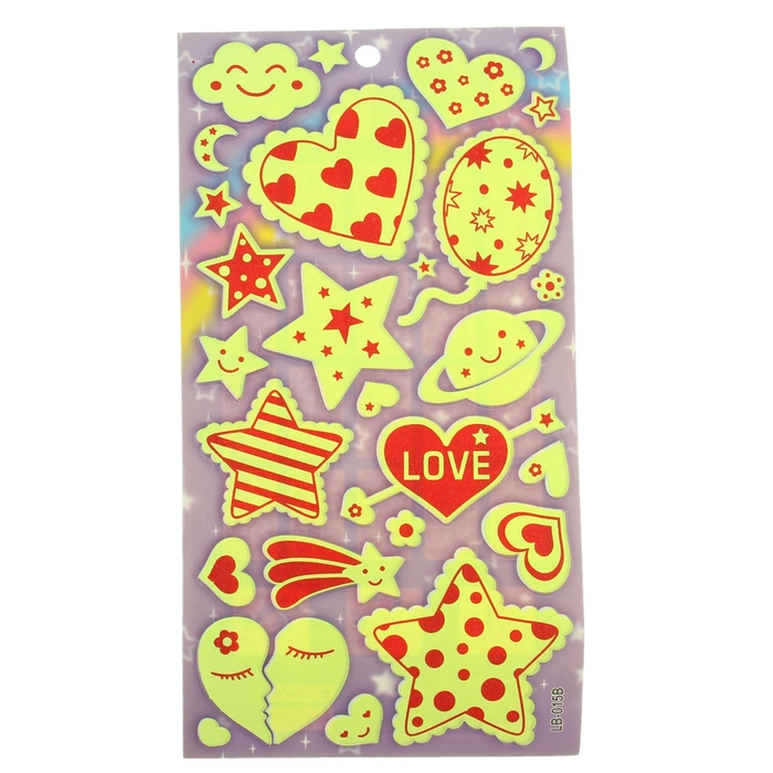 Наклейка фосфорная "Сердца " 2 вида 26х14 см - Фото 1