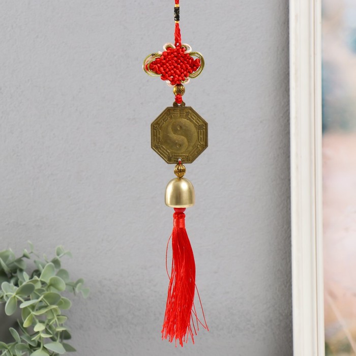 Колокольчик подвесной металл «Монета Инь-ян»,1 колокол d=2.5 см, 35×5.3×2.7 см
