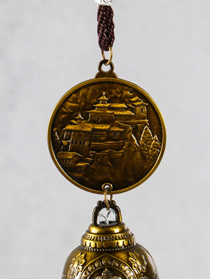 Колокольчик подвесной металл «Монета с буддой», 1 колокол, d=4.8 см, 39×5.3×4.8 см - Фото 1