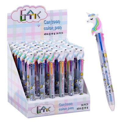 Ручка шариковая многоцветная, автоматическая «Единорог», 6 цветов (штрихкод на штуке)