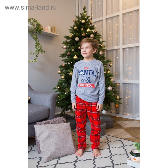 Пижама для мальчика KAFTAN "Happy family" р.36 (134-140), красный/серый - Фото 1