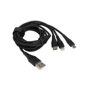 Зарядный кабель Aura TPC-U31B USB-micro/USB C/Lighting, 12 В, длина 1,2 м, цвет чёрный