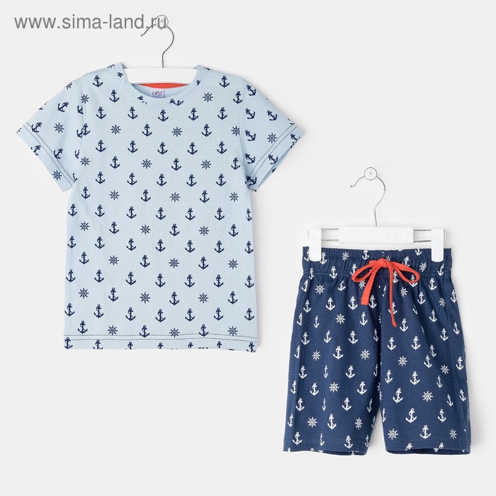 Пижама для мальчиа А.11259, цвет голубой/якоря, рост 104 - Фото 1