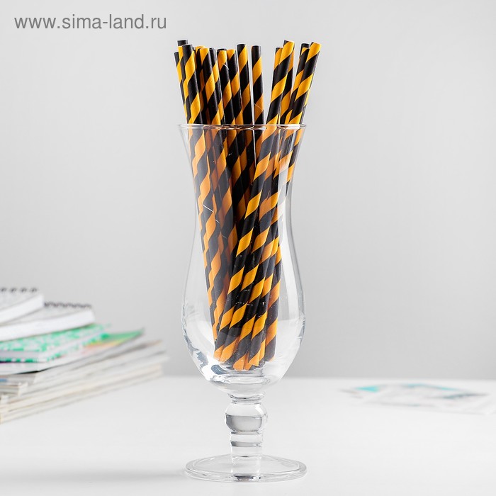 Трубочки для коктейля «Спираль», набор 25 шт., цвет чёрный светло-оранжевый - Фото 1