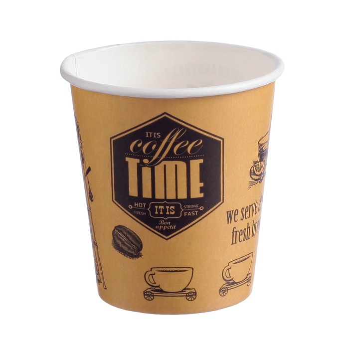 Стакан бумажный "Кофе тайм" для горячих напитков, 185 мл, диаметр 73 мм - фото 1911378341