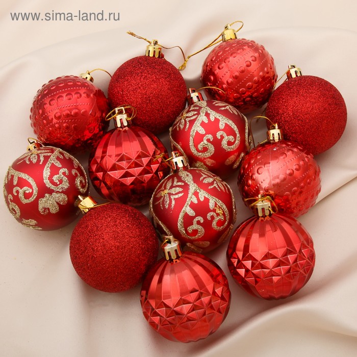 Набор шаров пластик d-6 см, 12 шт "Цветение" красный - Фото 1