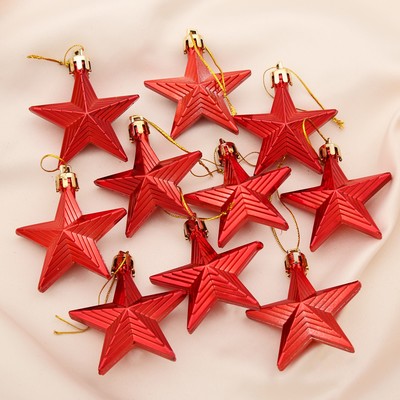 Украшение ёлочное "Рельефные звёзды" (набор 10 шт) 6 см красный