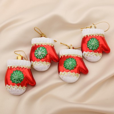 Ёлочные игрушки 4 шт. «Варежка со снежинкой» 6×5 см, красный
