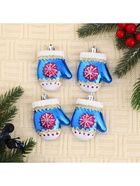 Ёлочные игрушки 4 шт. «Варежка со снежинкой», 6×5 см, синий - Фото 2