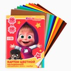 Картон цветной, А4, 10 листов, 10 цветов, мелованный, односторонний, в папке, 240 г/м², Маша и Медведь - Фото 7