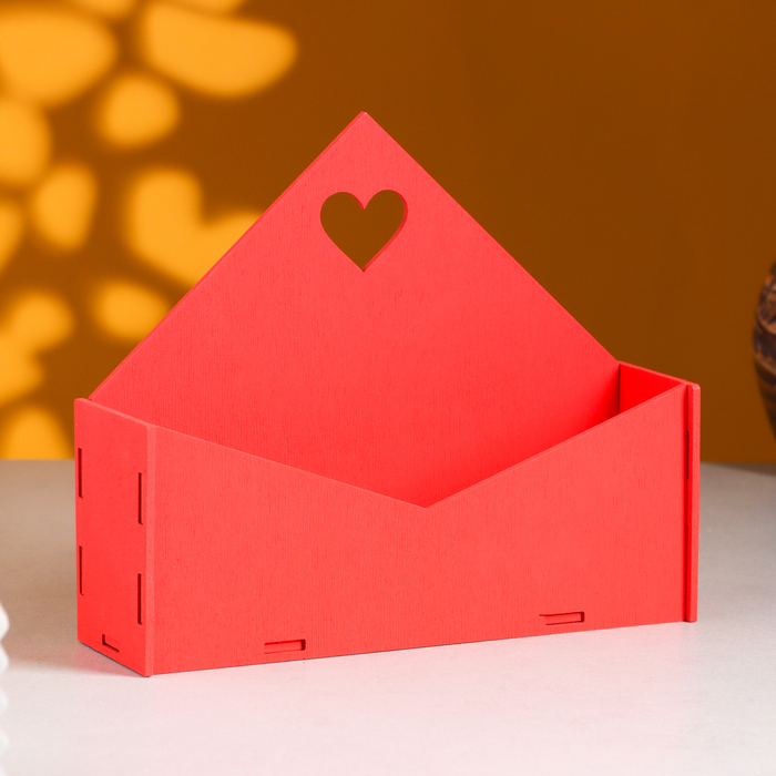 Кашпо деревянное 21×6×18 см Конверт "Доброе Сердце", красный Дарим Красиво - Фото 1