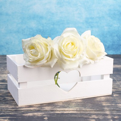 Кашпо деревянное 24.5×13.5×9 см "Двушка Лайт" реечное, сердце, белый Дарим Красиво
