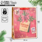 Пакет крафтовый вертикальный «Новогодняя посылочка от Дедушки Мороза», L 31 × 40 × 9 см - Фото 1