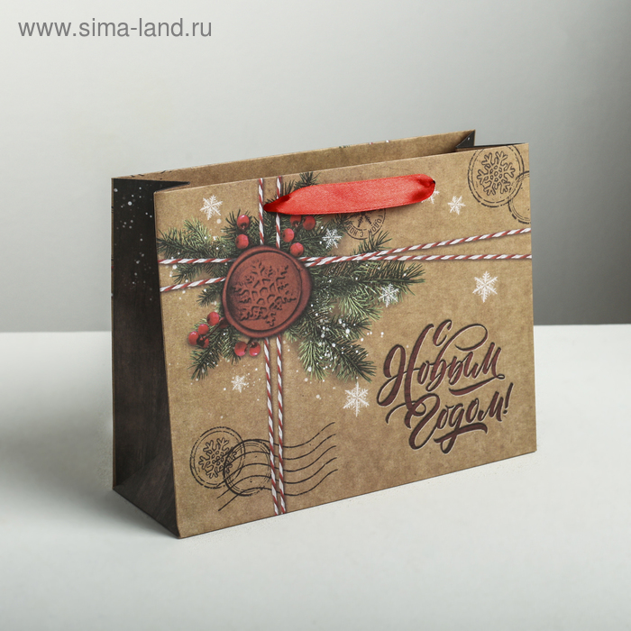 Пакет крафтовый горизонтальный «Поздравляю!», MS 23 × 18 × 8 см - Фото 1