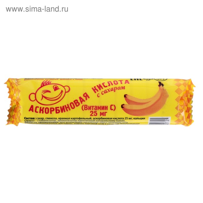 Аскорбиновая кислота с сахаром банан, 10 шт. по 3 г - Фото 1