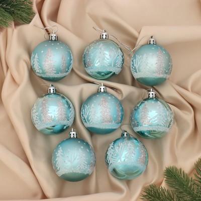Ёлочные игрушки «Снежные ёлки», шары новогодние, d=6 см, 8 шт., голубой