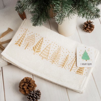 Полотенце махровое "Новогодний лес" 30х70 см 100% хлопок, 370гр/м2