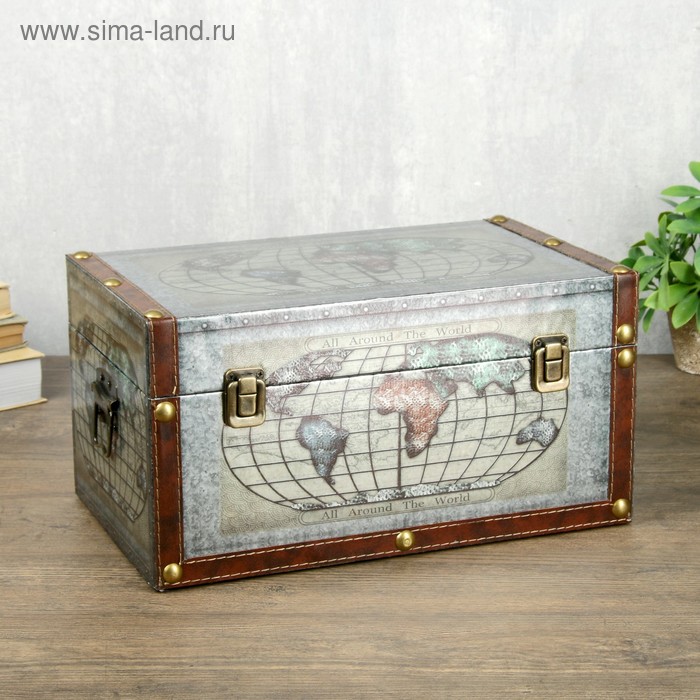 Шкатулка дерево кожзам перламутр "Вокруг света" 17х21х35 см - Фото 1