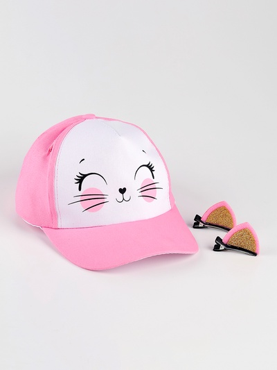 Кепка детская для девочки «Кошечка-красотка», с заколочками, р-р. 52-54, 5-7 лет