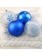 Ёлочные игрушки «Снежный вальс», шары новогодние, d=10 см, набор 4 шт., синий/белый - Фото 2
