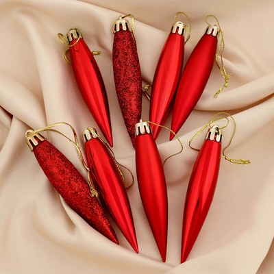 Ёлочные игрушки 8 шт. «Сосулька заострённая», 8×2 см, красный