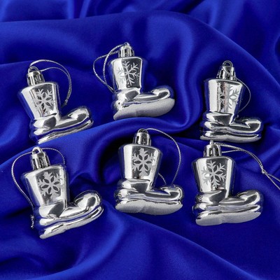 Украшение ёлочное "Сапожок со снежинкой" (набор 6 шт) 4х4 см серебро