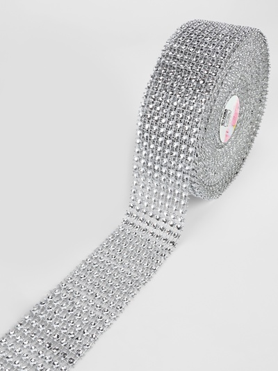 Лента с имитацией страз, 4 см, 9±1 м, цвет серебряный