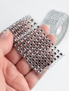 Лента с имитацией страз, 4 см, 9±1 м, цвет серебряный - Фото 5