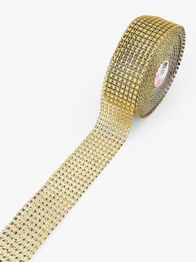 Лента с имитацией страз, 4 см, 9±1 м, цвет золотой