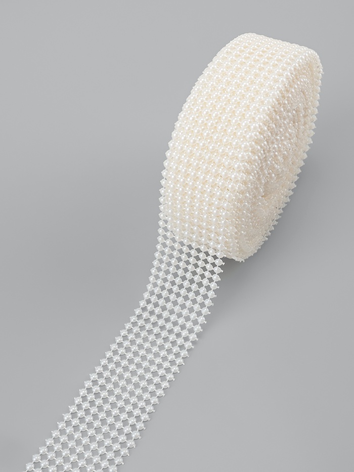 Лента с имитацией жемчуга, 4 см, 9±1 м, белая