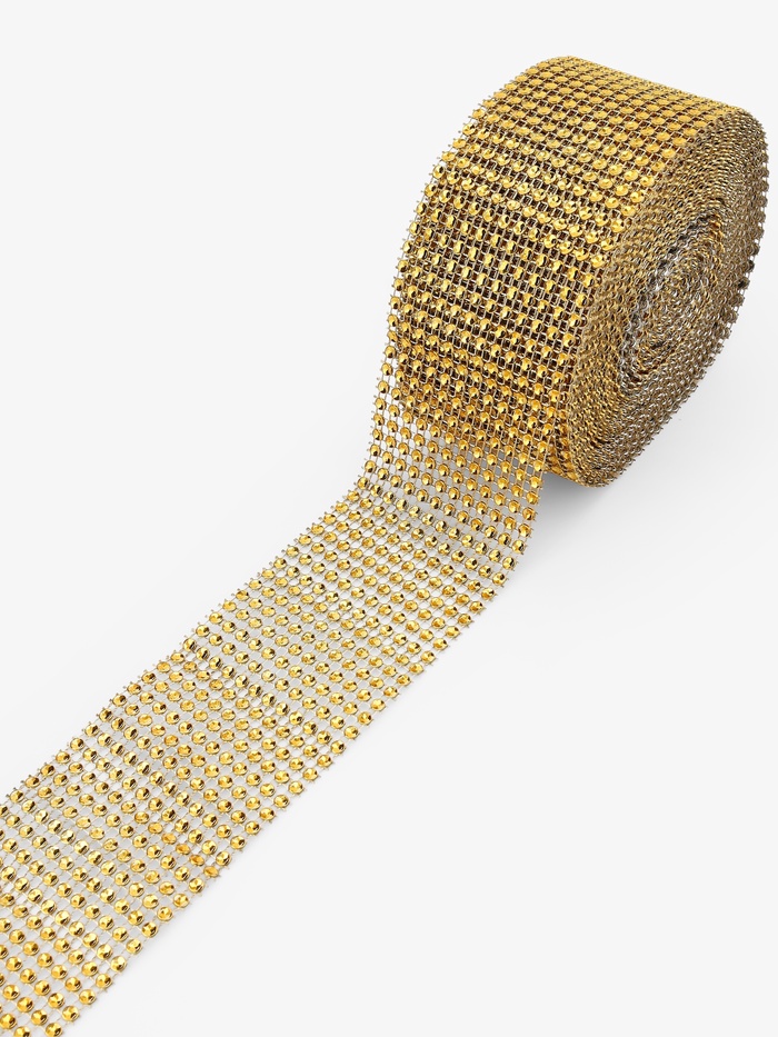 Лента с имитацией страз, 6 см, 9±1 м, цвет золотой
