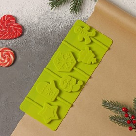 Форма силиконовая для леденцов Доляна «Новогодний подарок», 24×9,5 см, 6 ячеек, цвет зелёный
