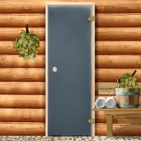 Дверь для бани и сауны, размер коробки 190 x 70 см, 6 мм, 2 петли, цвет сатин