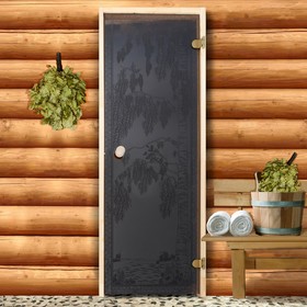 Дверь для бани «Берёзка», размер коробки 190 x 70 см, 6 мм, правая, круглая ручка, бронза