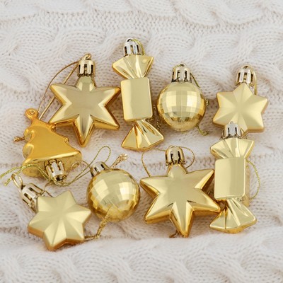 Ёлочные игрушки «Санда», пластиковые, набор 10 шт., золотистый
