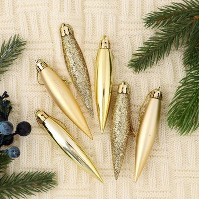 Ёлочные игрушки 6 шт. «Сосулька заострённая», 8×2 см, золото
