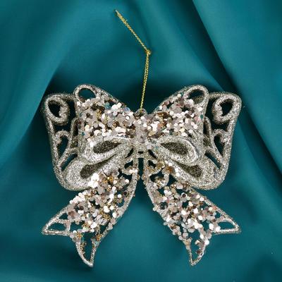 Ёлочная игрушка «Зимнее волшебство. Сияющая глазурь - бант» пластик, 11.5×10.5 см, золото