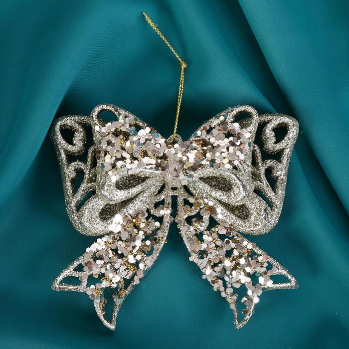 Ёлочная игрушка «Зимнее волшебство. Сияющая глазурь - бант» пластик, 11.5×10.5 см, золото - Фото 1