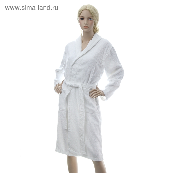 Халат махровый однотонный Happy Bear запашной, L white, 380 гр/м, хл.100% - Фото 1