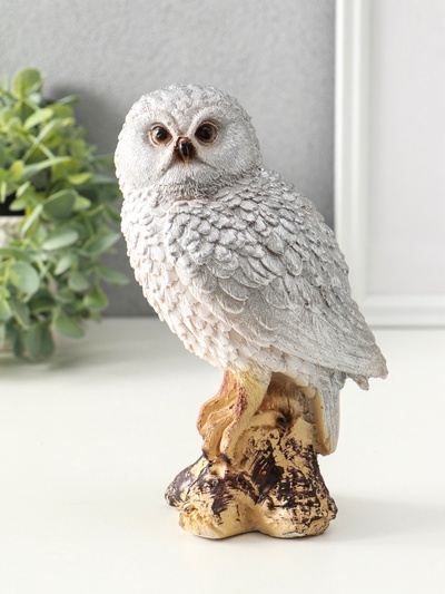 Фигурка полистоун «Сова на коряге», серебро, 9×12×19 см